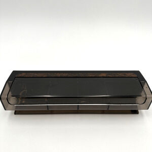 1980s Plastic Black with Faux Wood Desk Caddy Clear Smoke Organizer Hong Kong